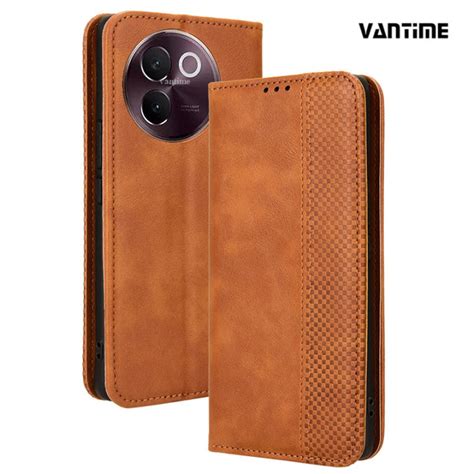 Vantime For Vivo V E G Retro Pu Leather Wallet Case Card Holder