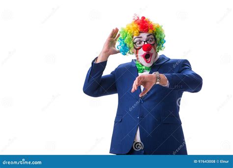 The Funny Clown Businessman Isolated On White Background Stock Photo