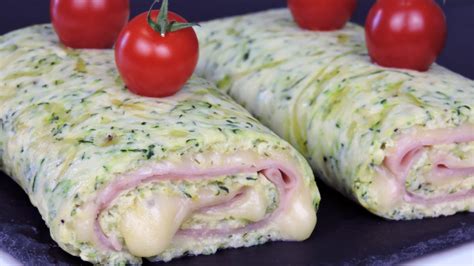 Rollo de calabacín relleno de jamón y queso