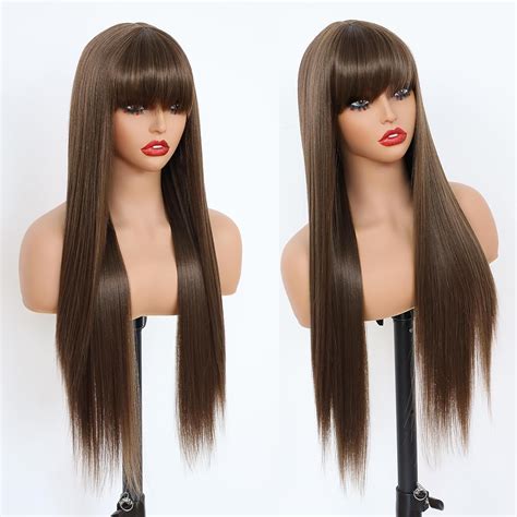 Amazon Oxeely Chocolate Brown Wig With Bangs Long Straight Dark