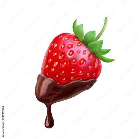 Strawberry And Chocolate Dipped Realistic Illustration Stock Vector