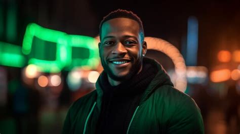 Premium AI Image A Man Stands In A Dark Street With A Neon Sign