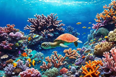 Tropical Marine Life A Turtle S Journey Through A Colorful Coral Reef