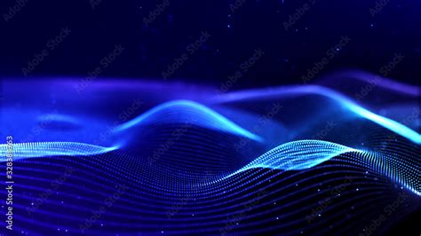 Abstract Sci Fi Background With Glow Particles Form Curved Lines