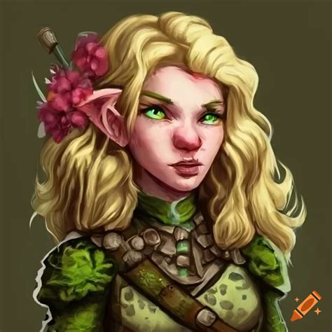 Dnd Female Gnome Ranger With Blonde Wavy Hair And Mossy Green Eyes On Craiyon