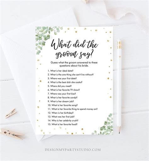 Editable What Did The Groom Say About His Bride Game Bridal Shower Game