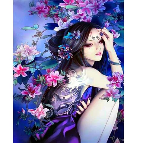 Diy Diamond Embroidery Japan Cartoon Diamond Painting Anime Girl Flower