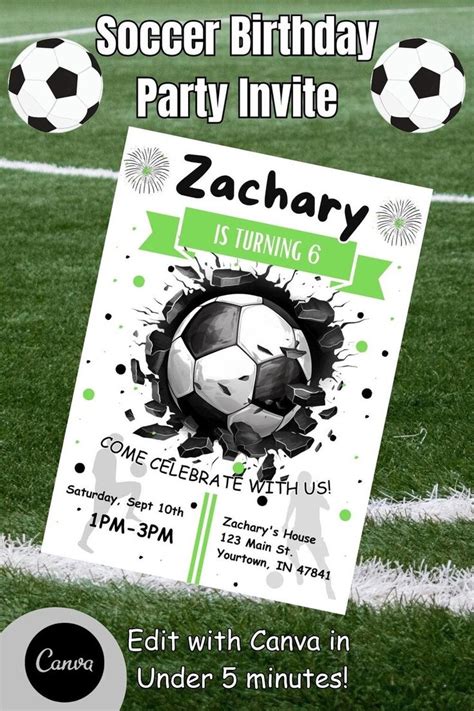 Printable Soccer Birthday Invitation Template Editable Soccer Birthday