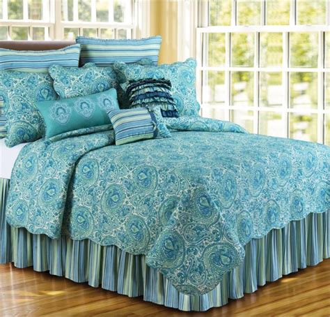 Oceana Paisley Quilt Bedding Set By C And F Enterprises Blue And Green Pattern On A Cream