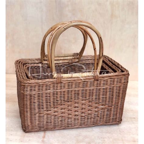 Rectangle Rattan Basket Picnic Basket Car Storage Basket Handcarry