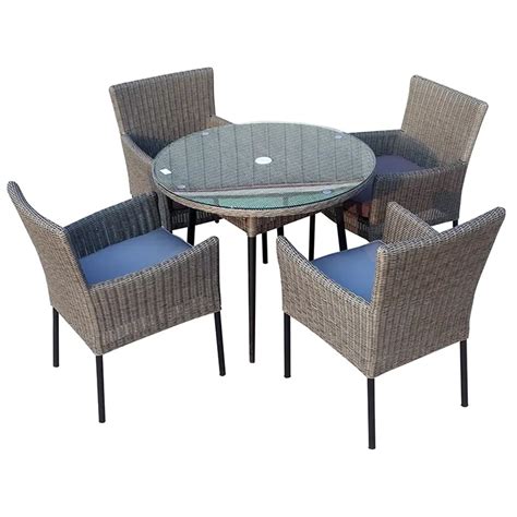 Outdoor 5PCS Round Poly Rattan Aluminium Dining Set 4 Chairs 1 Table