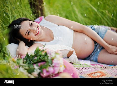 Pregnant Gorgeous Brunette Woman Stock Photo Alamy