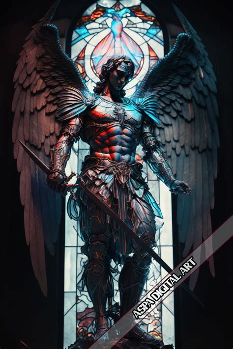 Archangel Michael, Warrior Angel Digital Art, Large Digital Art Wall Decor, Biblical Armor ...