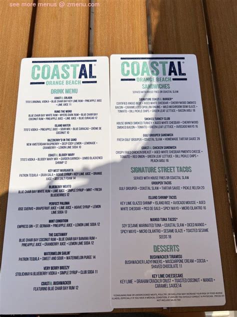 Menu at COASTAL RESTAURANT, Orange Beach