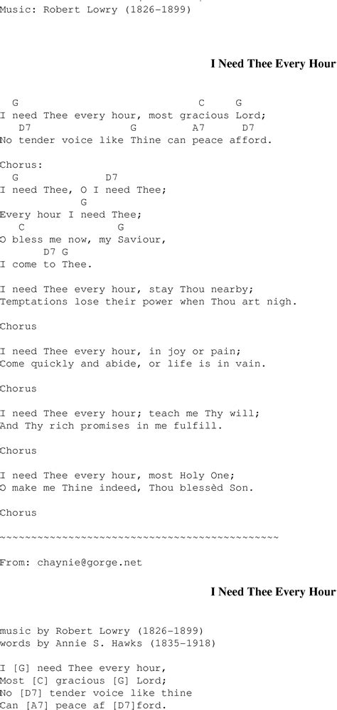 I Need Thee Every Hour Christian Gospel Song Lyrics And Chords