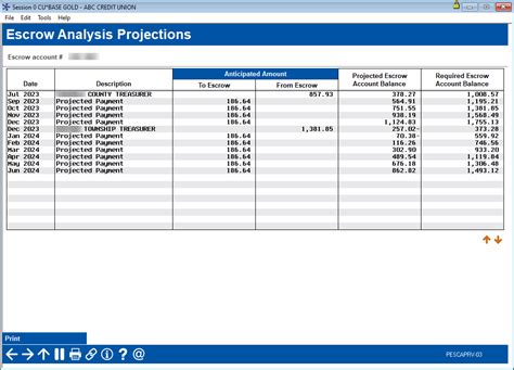 Escrow Analysis Projections