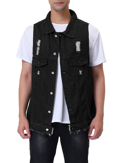 Lars Amadeus Mens Classic Ripped Denim Vest Vintage Sleeveless Vest