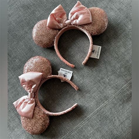 Disney Accessories Bundle Of Minnie Mouse Sequin Ear Headband For Adults Rose Gold Pink