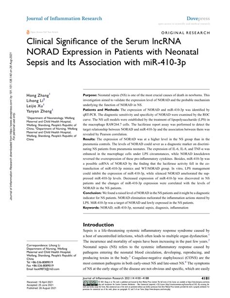 Pdf Clinical Significance Of The Serum Lncrna Norad Expression In