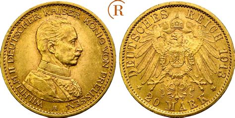 Kaiserreich Preussen 20 Mark Kaiser In Uniform GOLD 1913 A Wilhelm II