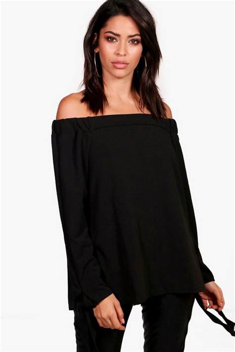 Emma Tie Sleeve Bardot Top Boohoo