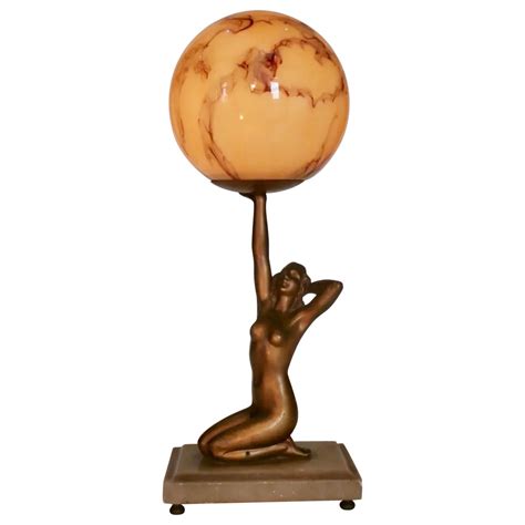 Vintage Art Deco Naked Woman Holding Globe Table Lamp At Stdibs