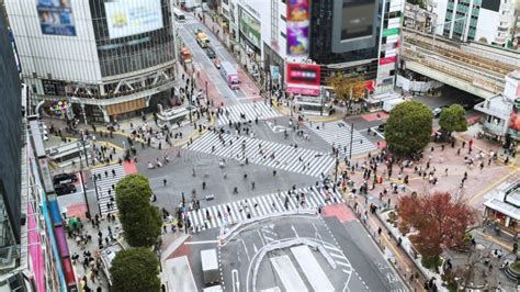 Time Lapse Of Car Traffic Transportation Crowded People Walk Cross