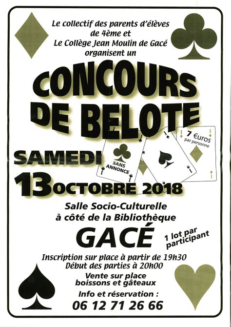 Concours De Belote Organis Par Le Collectif Des Parents D L Ves