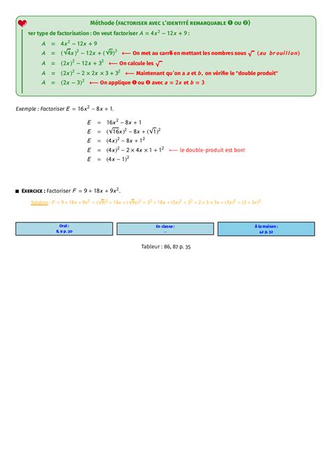 Calcul littéral Développement Factorisation Identités Remarquables