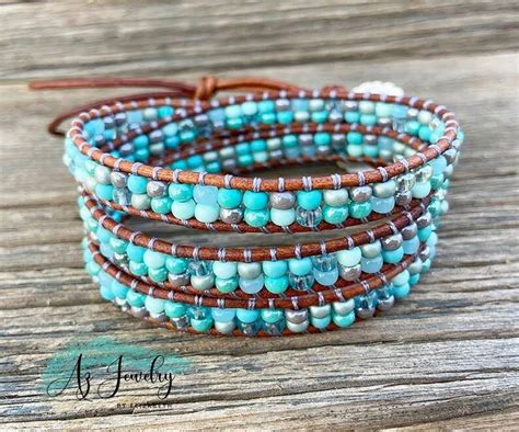 Seed Bead Leather Wrap Bracelet Triple Wrap Bracelet Etsy