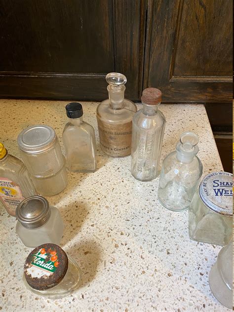 10 Old Bottles W Lids Lot Assorted Distressed Clear Bottles Etsy