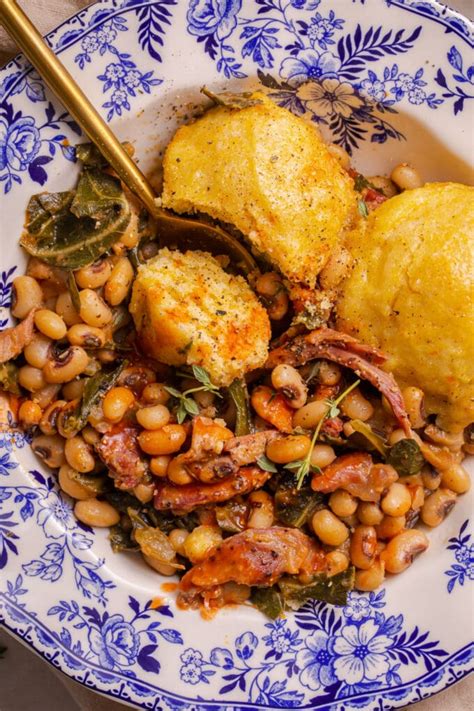 Stewed Black Eyed Peas With Collard Greens And Cornbread Biscuits Butter Be Ready