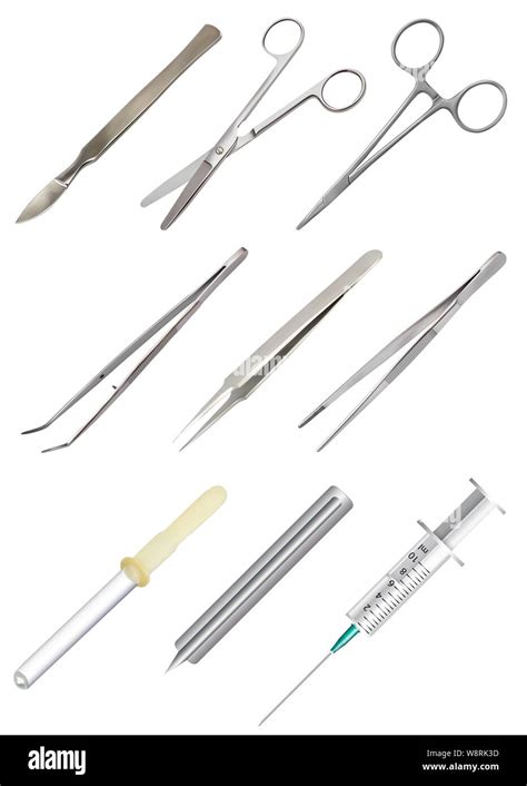 Set Of Medical Hand Tools Tweezers Of Different Types All Metal