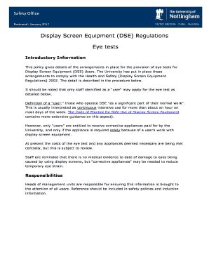 Fillable Online Display Screen Equipment Dse Regulations Fax Email