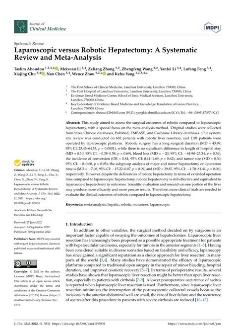 Pdf Laparoscopic Versus Robotic Hepatectomy A Systematic Review And