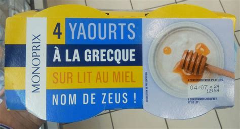 Yaourt à la grecque sur lit de miel 150g Monoprix 600 g