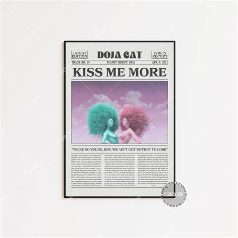 Doja Cat And Sza Retro Newspaper Print Kiss Me More Poster Kiss Me