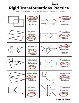 Geometry Classifying Rigid Transformations Worksheet Practice Tpt