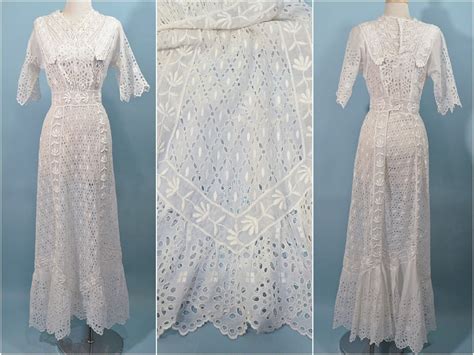 Antique Vintage Victorian Edwardian Lace Dress Cotta Gem