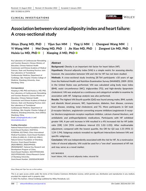 Pdf Association Between Visceral Adiposity Index And Heart Failure A