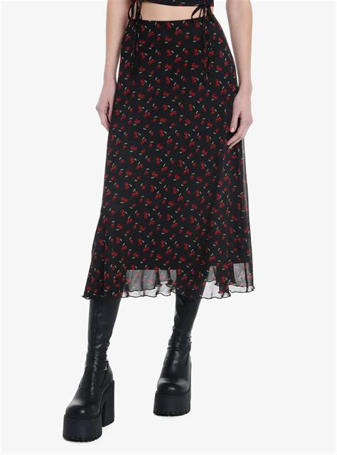 Hot Topic Social Collision Skull Cherry Midi Skirt Hamilton Place