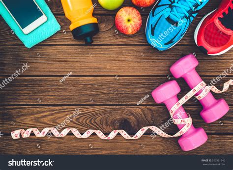 Fitness Healthy Active Lifestyles Concept Dumbbells Stock Photo