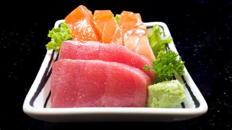 Salmon And Tuna Sashimi Plate With An Assortment Of Fresh Raw Fish