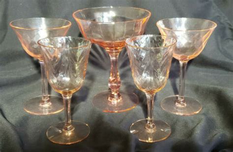 Vintage Lot Stemmed Pink Depression Glass Elegant Winecordial Glasses Antique Price Guide