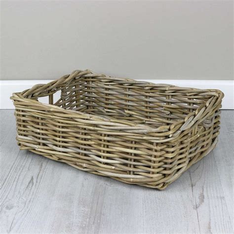 Rectangular Grey And Buff Rattan Storage Baskets The Basket Company