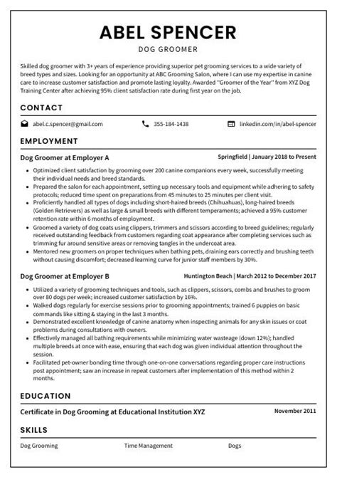 Dog Groomer Resume Cv Example And Writing Guide