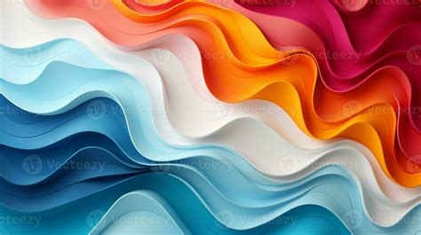 Colorful Paper Waves On White Background Abstract Papercut Design Ai