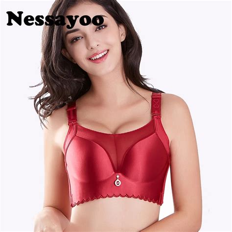 Nessayoo C D E Cup Plus Size Seamless Bra For Women Unlined Wireless Push Up Brassiere Sexy