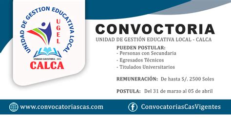 Convocatoria Ugel Calca [cas] 12 Plazas Computación E Informática Educación Psicología