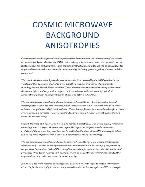 Cosmic microwave background anisotropies in astronomy - COSMIC MICROWAVE BACKGROUND ANISOTROPIES ...